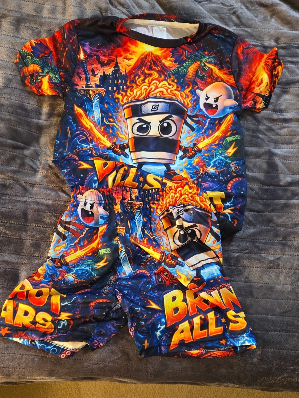 Boys Matching Loungewear Short Set Featuring Brainrot All Star Design - Picture 1 of 6